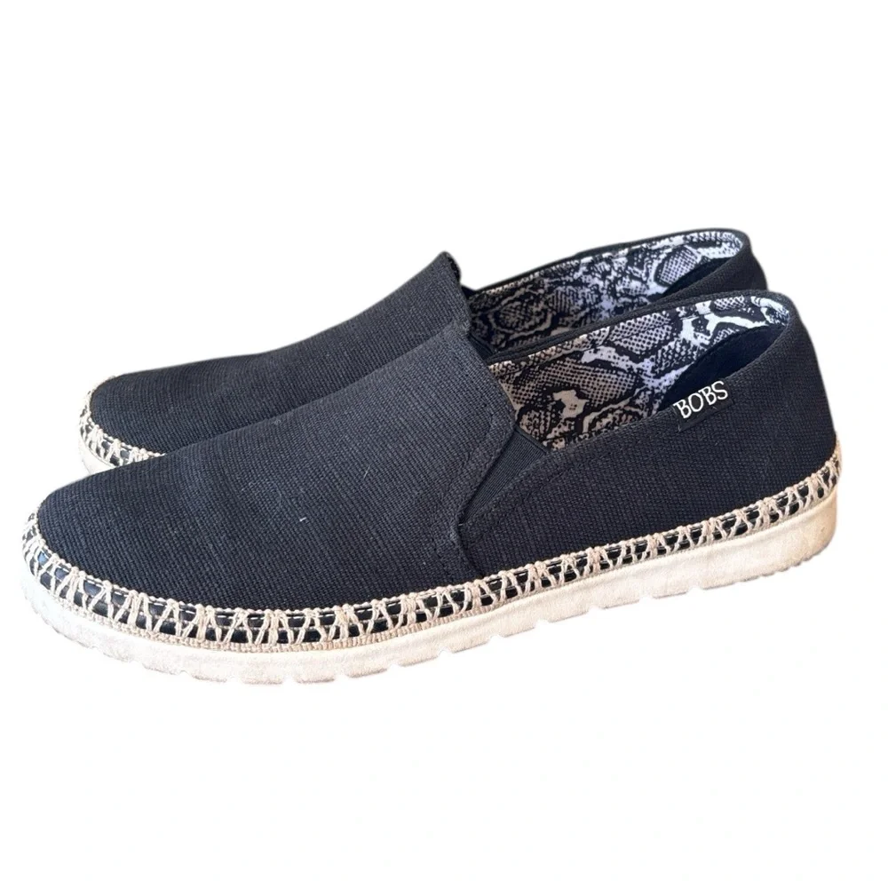 BOBS by Skechers Bobs‎ Black Flexpadrille Flat Loafer Twin Gore Slip On Size 9.5